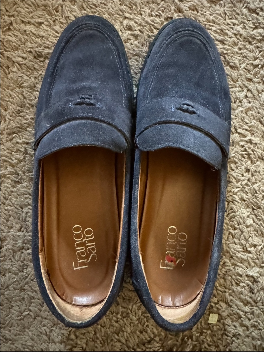 Franco Sarto Navy Suede Penny Loafers